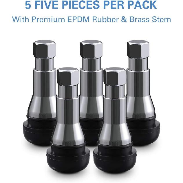 CKAuto TR413AC Chrome Rubber Snap-In Tire Valve Stems (5 Pack)