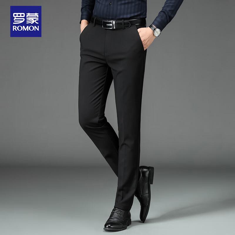 ROMON Men's Autumn Winter Business Casual Straight-Leg Trousers