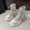 Summer  New Women's Ankle Boots Breathable Mesh Lace-up Chunky Platform Style Belt Buckle Back Zipper Sandals for Ladies