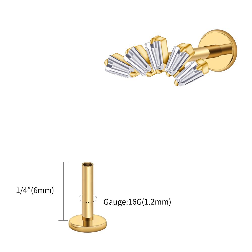 Right Grand ASTM F136 Titanium 16G Baguette CZ Cluster Labret Stud Trapezoid Tragus Monroe Helix Cartilage Earlobe Piercing