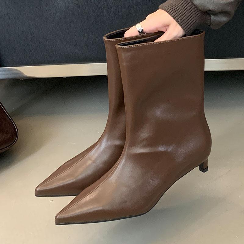 Móda Módní Obuv se špičatou špičkou Dámské kotníkové boty Nazouvací boty Moderní dámské krátké westernové kotníkové boty s nízkým podpatkem
