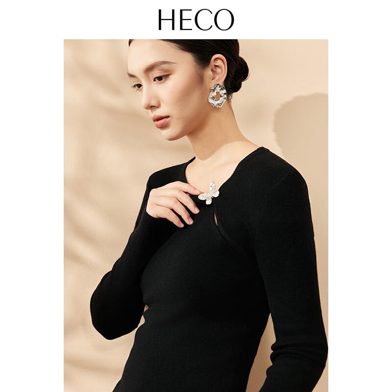HECO Butterfly Brooch Twisted Collar Long Sleeve Knit Top