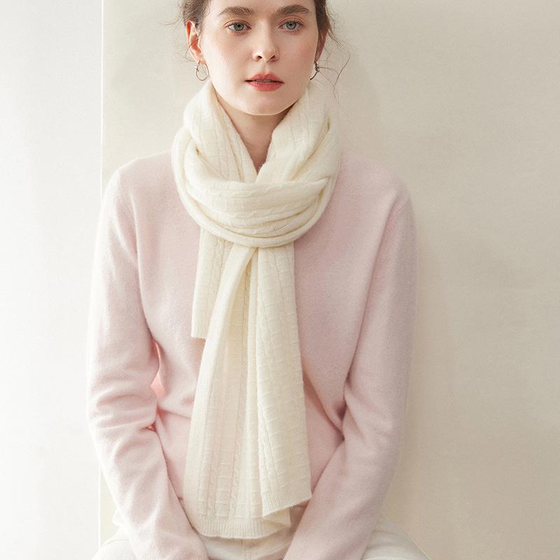 100% Pure Cashmere Women's Scarf - Fashionable, Warm, Comfortable, Solid Color Knit for Autumn/Winter