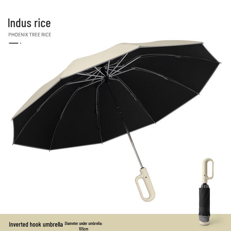 Automatic Windproof Folding Umbrella with Sun Protection, Reverse Design for All Weather, Black