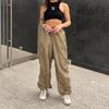 Women Summer Solid Color Elastic Waist Belt Wide Leg Casual Lace Up Straight Pants Female Fashion Tethered Leggings Trousers