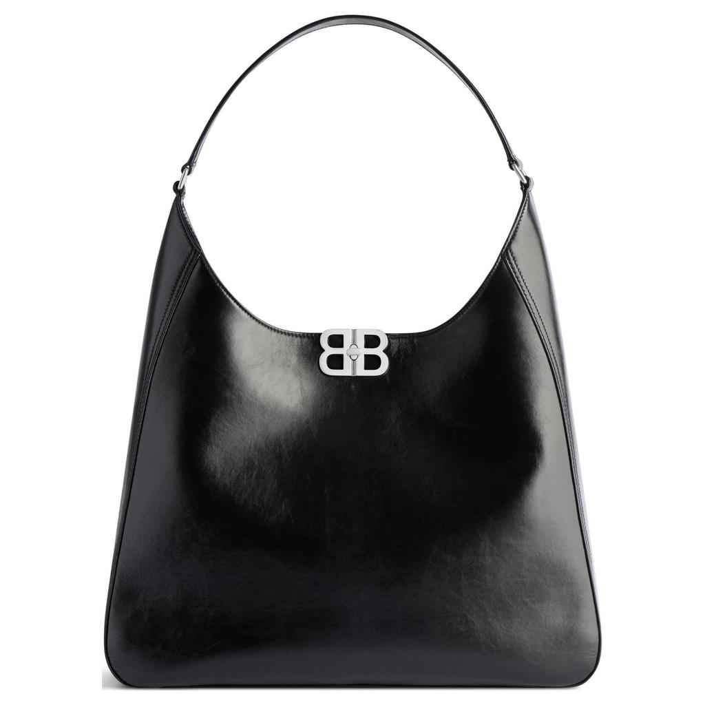 Balenciaga Bb Soft Vintage Silver Bb Logo Metal Turn Lock Closure Leather Tote Shoulder Bag Medium Women Handbags Black 8019292AAIY1000