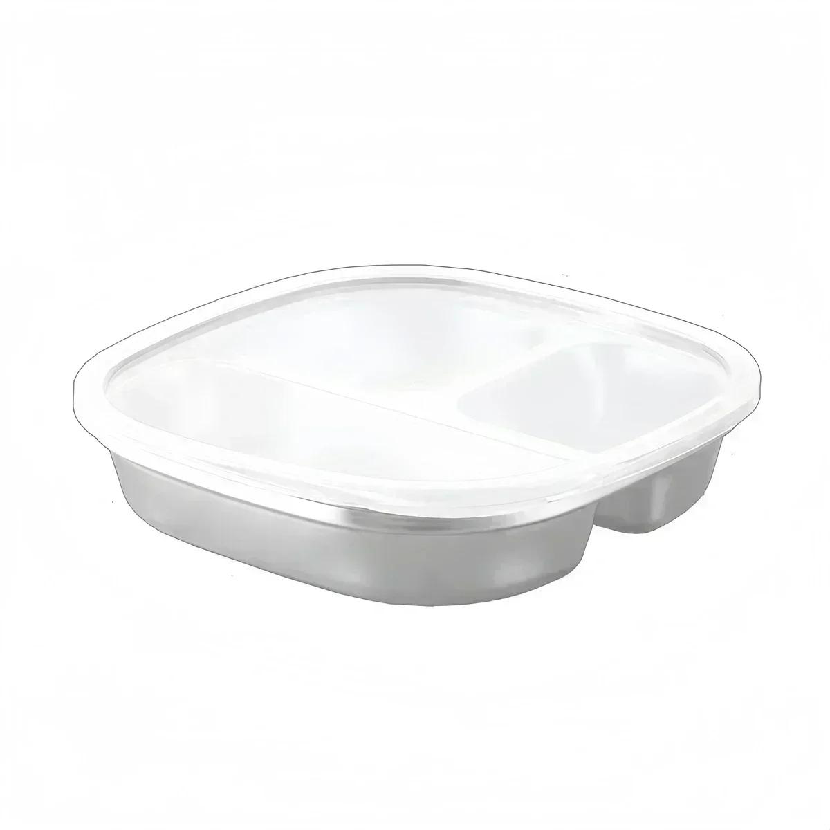 

4 Section Stainless Steel Lunch Box Divided Plate Container Portable for School Office Travel and Meal Storage
