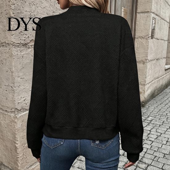 Comfortable Women Workwear Fall Winter Zip-Up Jacket, Solid Color Long Sleeve Casual Jacket Outwear, Round Neck Autumn Coat with Ribbed Collar