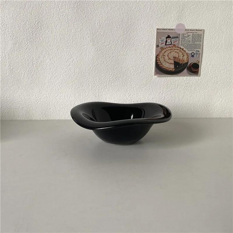 Creative Ceramic Wavy Salad Bowl Dessert Bowl Irregular Solid Color Home Cafe Cream Style Tableware Afternoon Tea Fruit Bowl