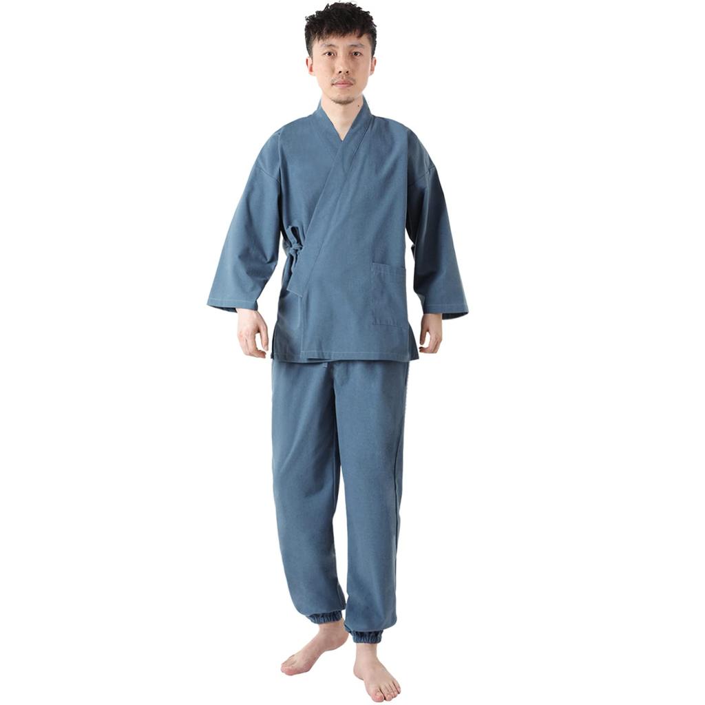 Poweforest Samue Plus Slightly Japanese Top and Bottom Size Men's Kimono, Spring/Summer, 100% Cotton, Open-Front, Size, Chilly, Kimono, Set,