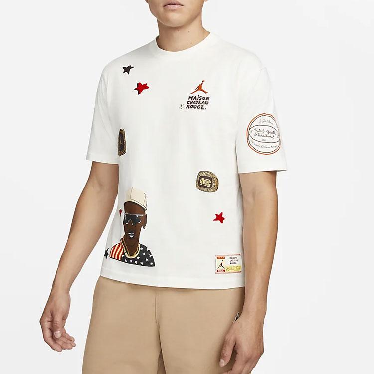 Jordan X Maison Chateau Rouge Joint Vintage Basketball Character Cartoon Print Short Sleeve T-Shirt Men Tops Sail-White DJ9767-133