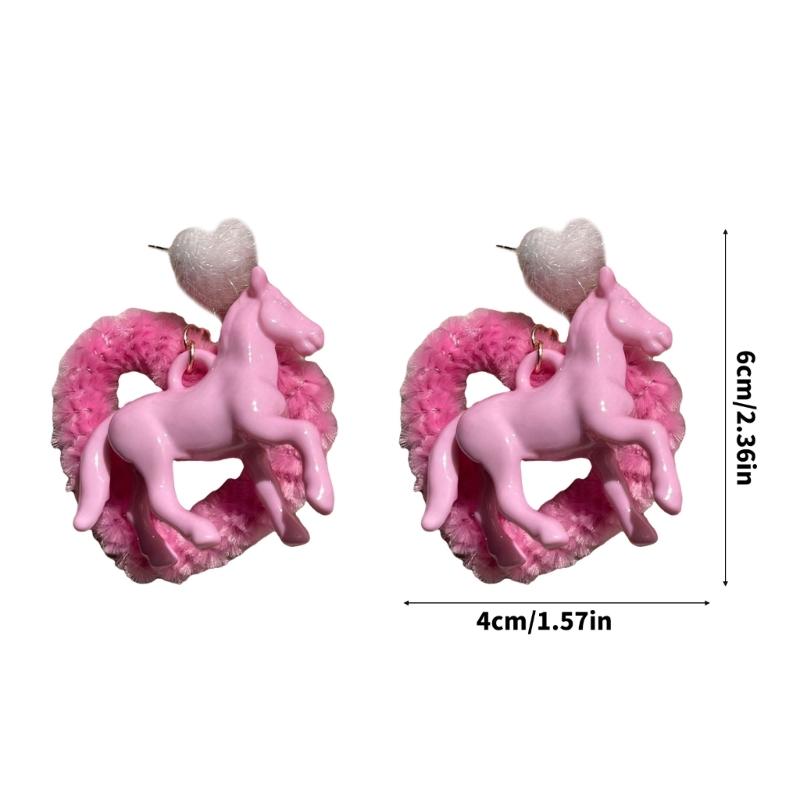 Elegant Horse Ear Cuffs/Ear Studs with Heart Pendant Earrings for Fashion Lovers Fashionable Resin Jewelry for Girls