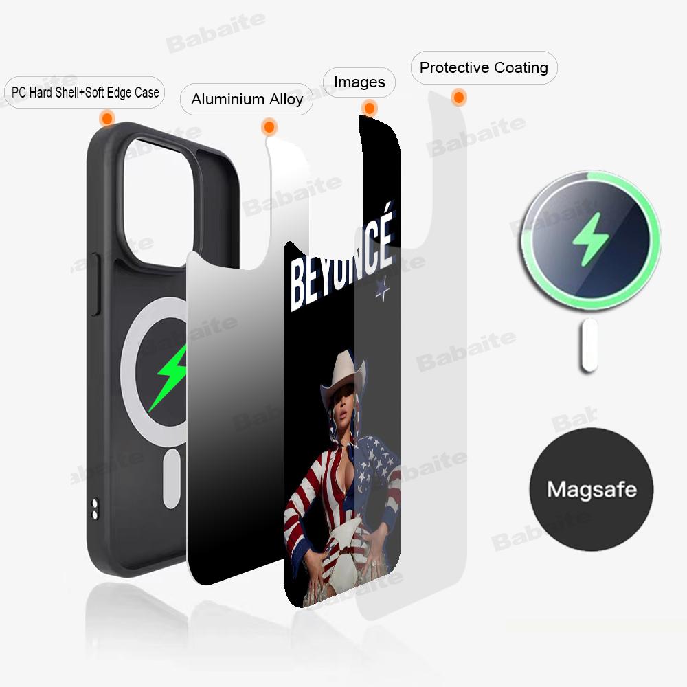 B-Beyonce Hot Singer Phone Case Magnetic Case For IPhone 16 14 13 12 11 15 Pro Max Plus For Magsafe Wireless Charge Cover