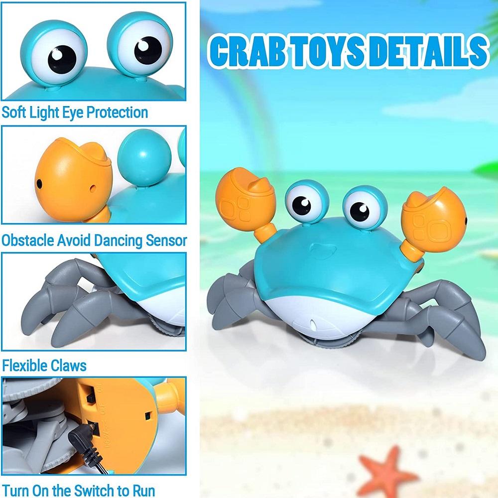 Crawling Crab Toy for Baby Rechargeable Crab Run Away with Music Led Light Up Toddler Gift Electric Induction Escape Toys