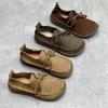 Johnature Handmade Genuine Leather Flats Women Shoes Round Toe Shallow Soft Sole Loafers Retro Solid Color Shoes