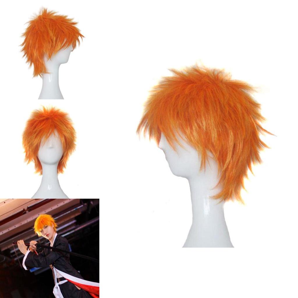 Bright Bleach Kurosaki Ichigo Wig Cosplay Hairpiece Adult Party Prop