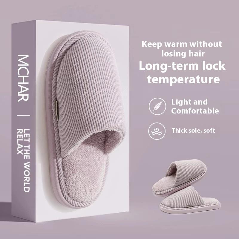 Women Fleece Lined Slippers Warm Indoor House Shoes Non Slip EVA Sole Couple Home Comfortable Winter Cotton Shoes