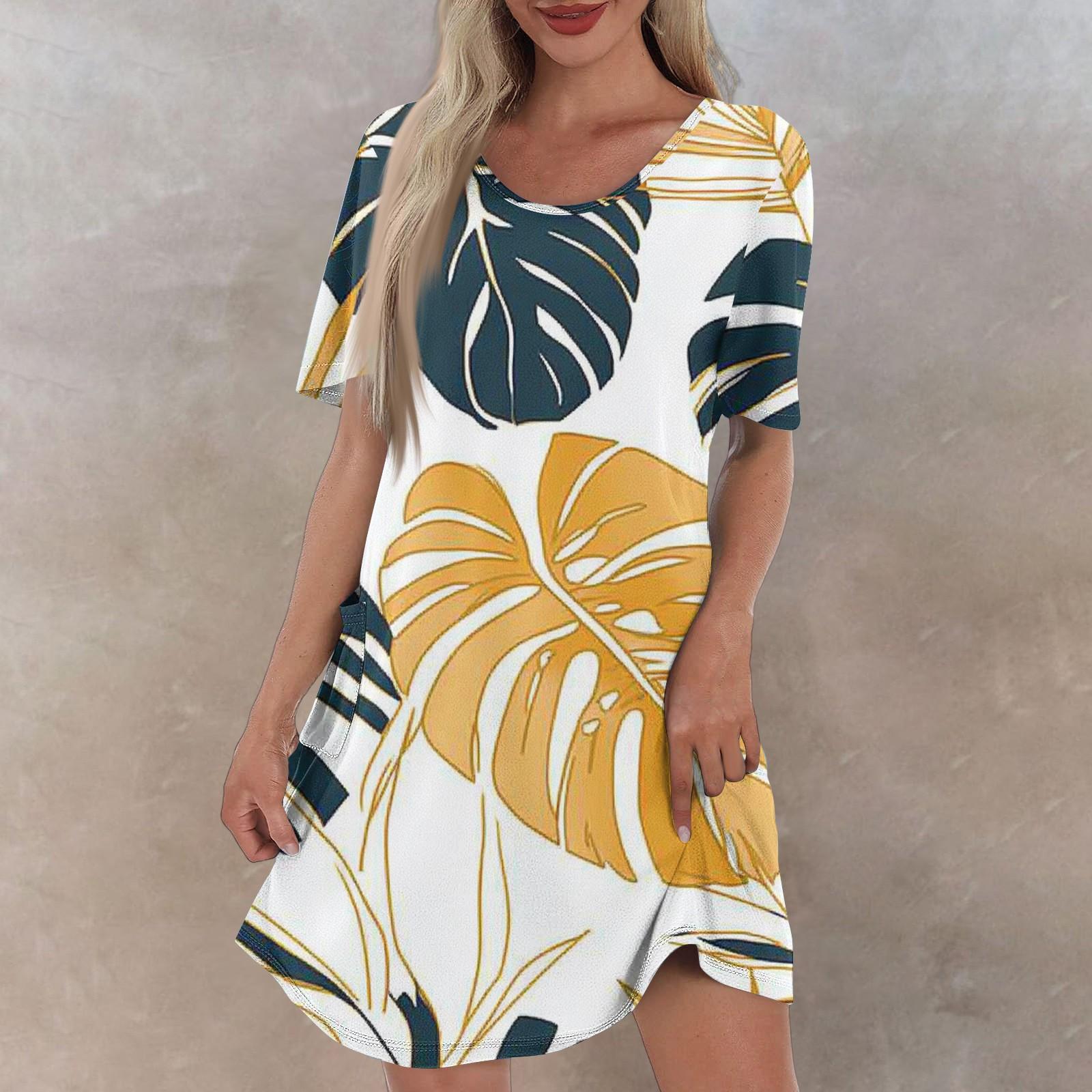 

Женское повседневное и модное платье средней длины с V-образным вырезом и коротким рукавом с принтом M