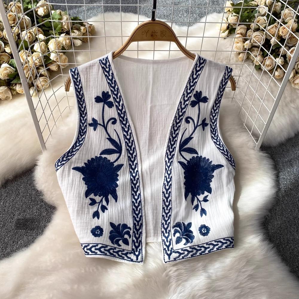 Crop Tops Womens Embroidery Floral Vintage Vest Women V-neck Camisole Female Summer Almighty Tank Top Retro Style