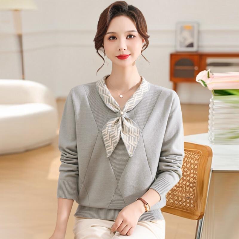 Hengyuanxiang Women's Elegant Long-Sleeve V-Neck Knit Pullover