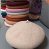 Pure wool beret for women, pink beret, autumn and winter Korean and Japanese style artist hat, black British style, large head circumference