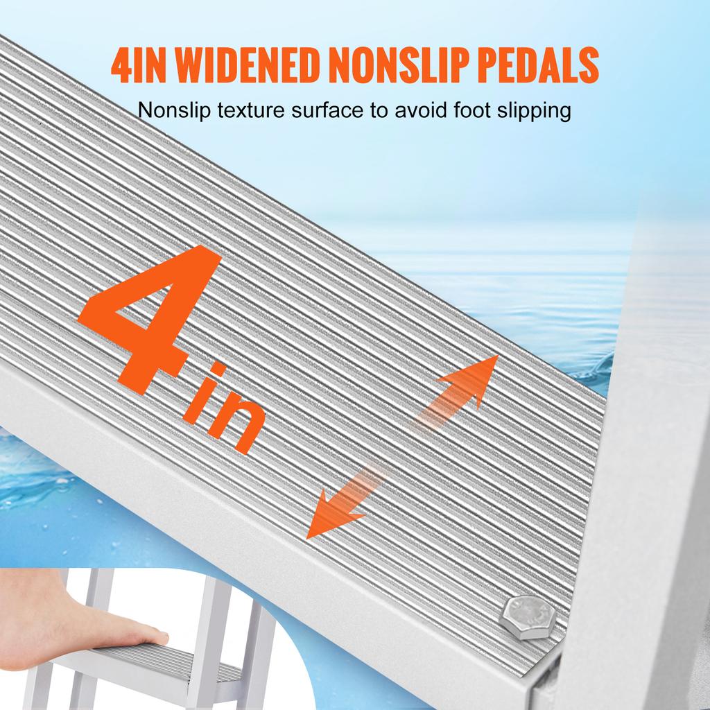 SucceBuy350lbs Dock Ladder Flip Up 4 Steps Pontoon Boat Ladder with Nonslip Mat Swimm Ladder for Ship/Lake/Pool/Marine Boarding