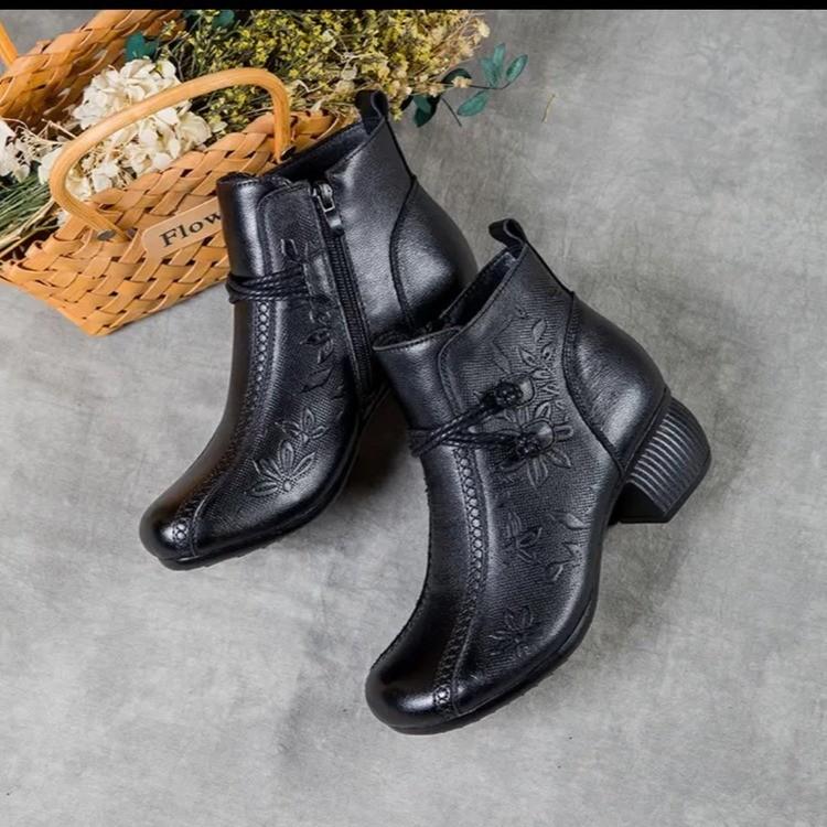 Bomullssko 2025 høst og vinter korte støvletter retro mor mykt skinn komfortable middelaldrende og eldre dansesko middels hæl fløyelsskinn w