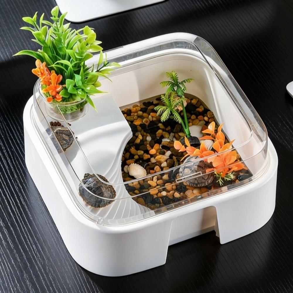 Large Capacity Transparent Turtle Tank Anti Escape Full View Turtle Aquarium Plastic with Sun Platform Breeding Box