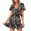 Summer V-neck Printed Short-sleeved Skirt, Lace-up Ruffled Dress, Fashionable, Sexy, Elegant and Generous Ladies Long Skirt