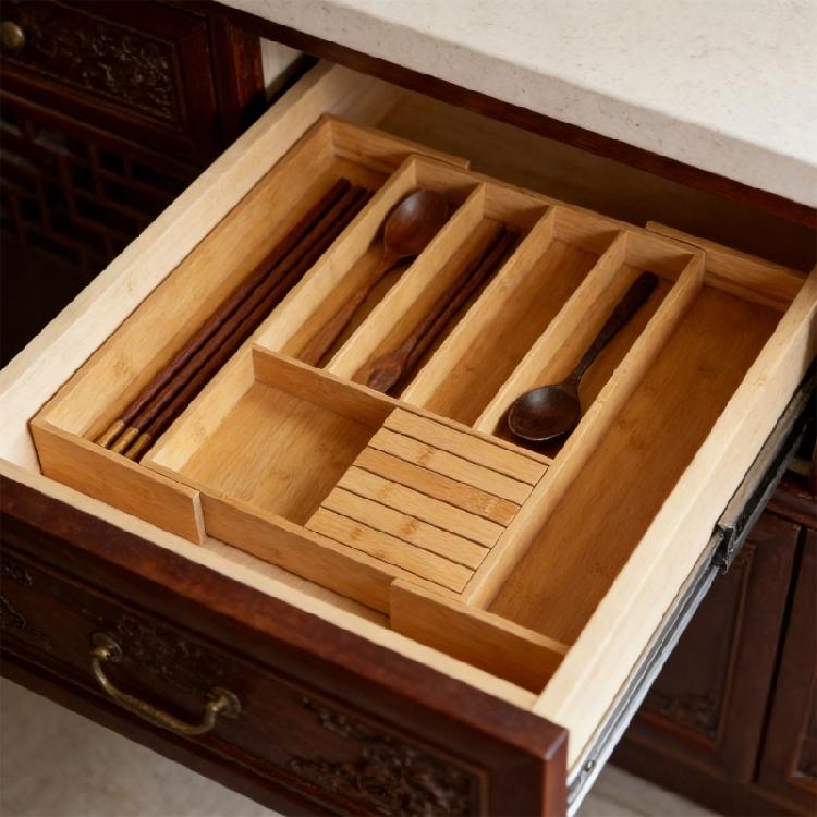Sustainable Wooden Cutlery Solution With Customizable Compartments For Blades And Cooking Tools
