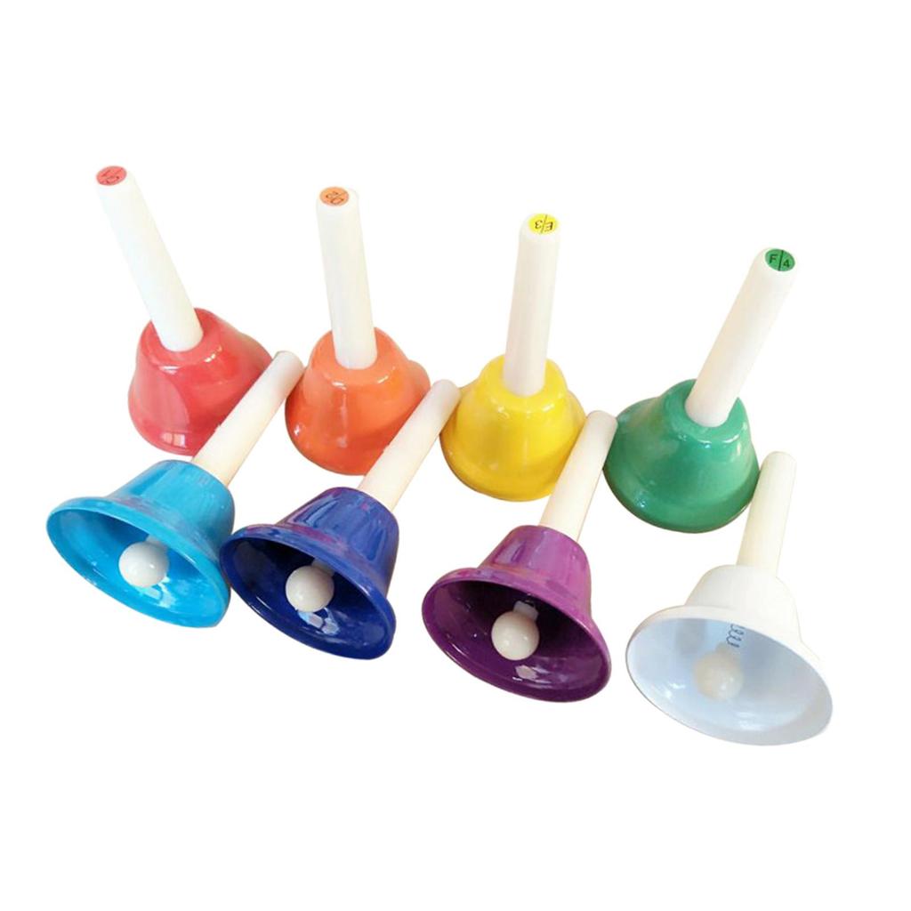 Set di 8 Campane a Mano Colorate Diatoniche in Metallo Campane a Percussione Manuale Campane Musicali Per Aula Festa