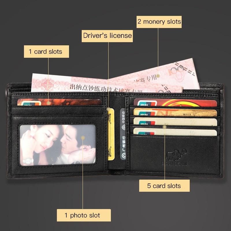 BISON DENIM Men's Short Wallet Genuine Leather Business Card Holder Wallet Purse