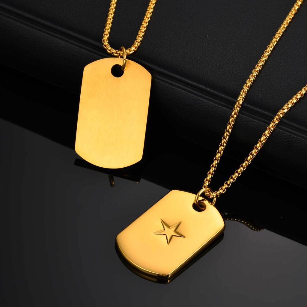 Vnox 60cm Stylish Dog Tag Pendant Neckalce for Men, Stainless Steel Geometric Box Chain Necklace, Birthday Graduate Father Gift