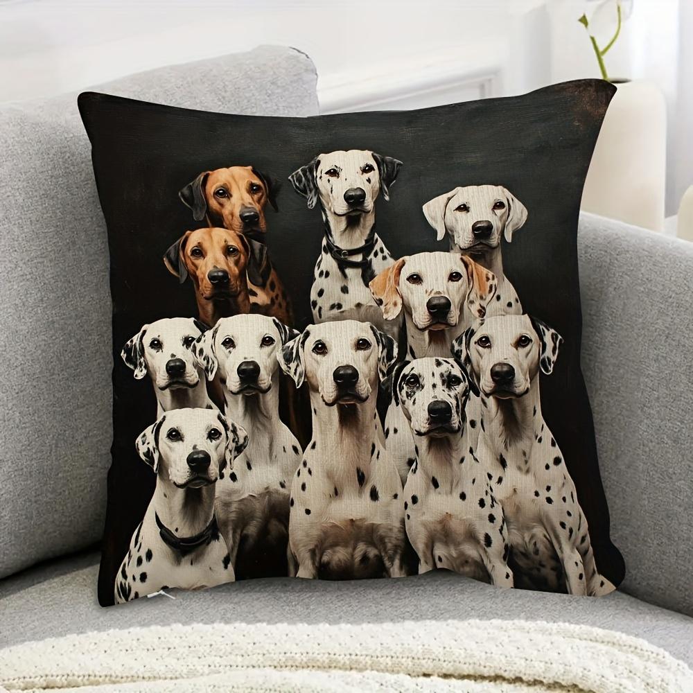 1pc Contemporary Spotted Dog Family Pillowcase, Soft and Comfortable Polyester Short Plush Fabric, Single-sided Print, Does Not Include Pillow Insert,