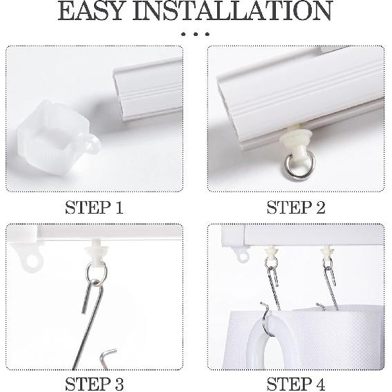 60 Pcs Shower Curtain Track Gliders Hooks Pack of 30 Pieces Hooks and 30 Pieces Gliders for Rails and Tracks(White,Classic Style)