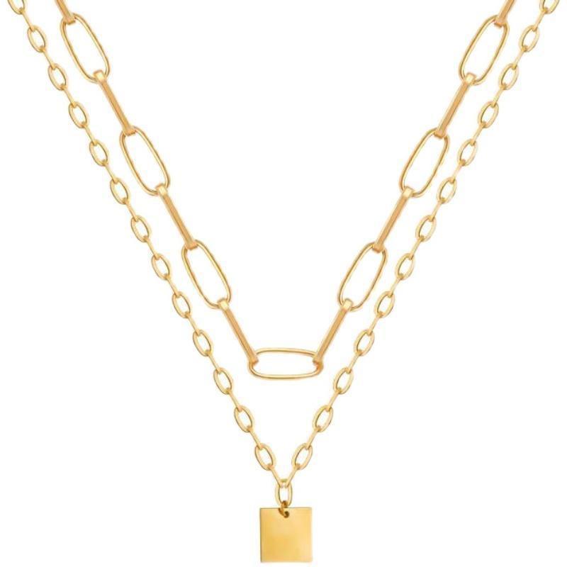 Retro Doppelschicht Hip Hop Quadratische Kette Kurzes Halsband Punk Gothic Punk Schmuck für Damen Herren