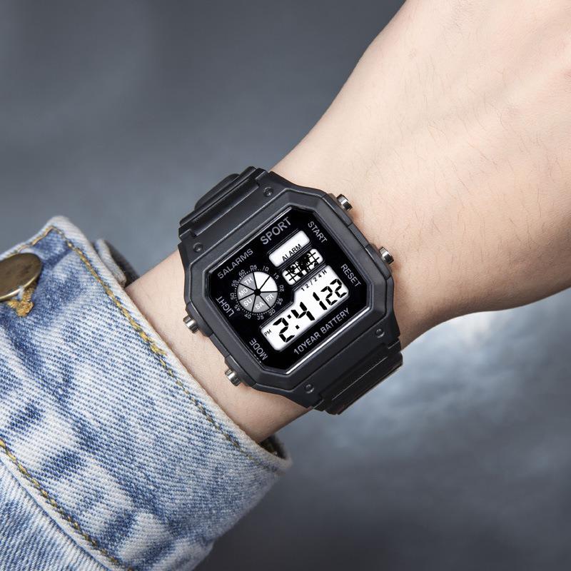 INS style men's small square adolescent student electronic watch, multi-functional temperament waterproof luminous watch
