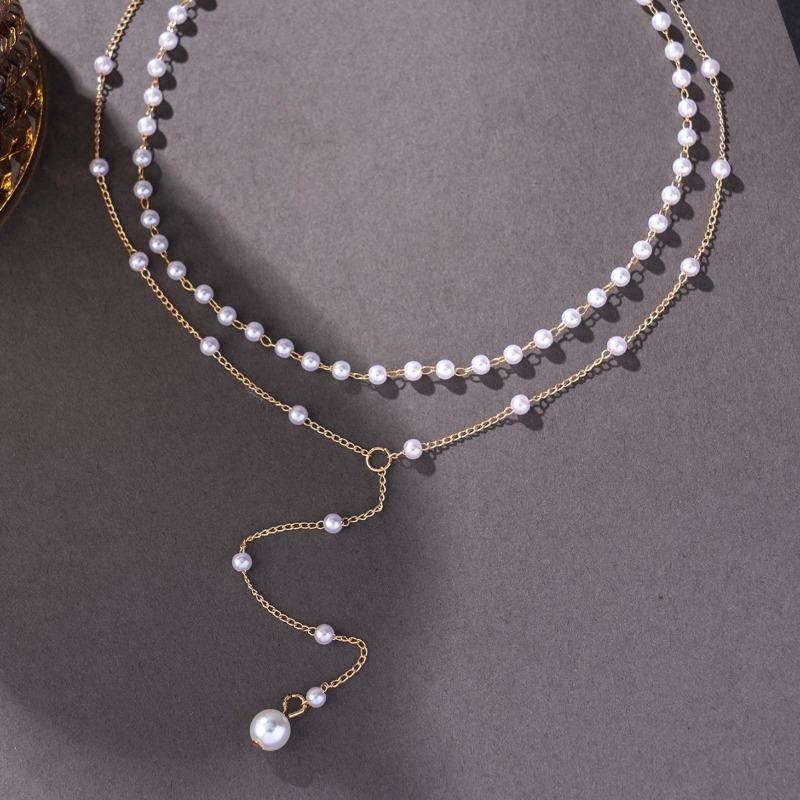 Fashionable Double-layer Pearl Tassel Pendant Necklace, Elegant Women's Wedding Banquet Holiday Gift, Gorgeous Jewelry