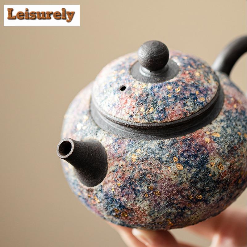 140ML Handmade Rock Mine Xishi Teapot Aesthetic Gold Pointing Pot Tea Making Kettle Chinese Tea Set Accessories Collection Gifts