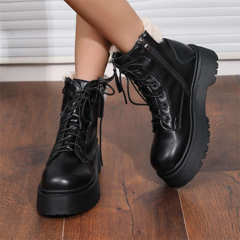 Retro Round-headed Martin Boots Women's Winter Velvet Thickened Warm Snow Boots New Thick-soled Cotton Shoes