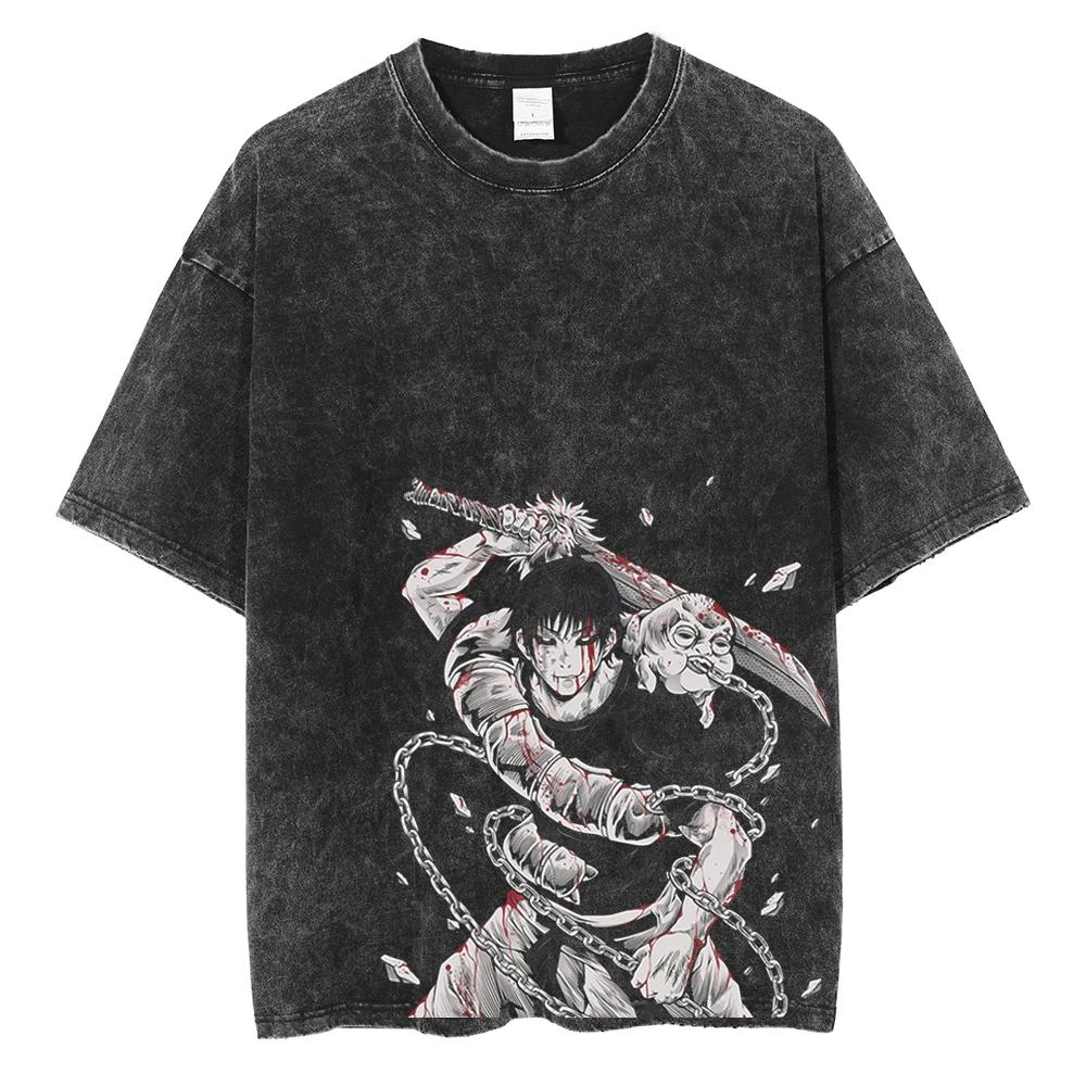 New Jujutsu Kaisen Anime Gojo Satoru High Quality TShirt Men and Women Cotton Vintage Washed Print Streetwear Gym Clothes