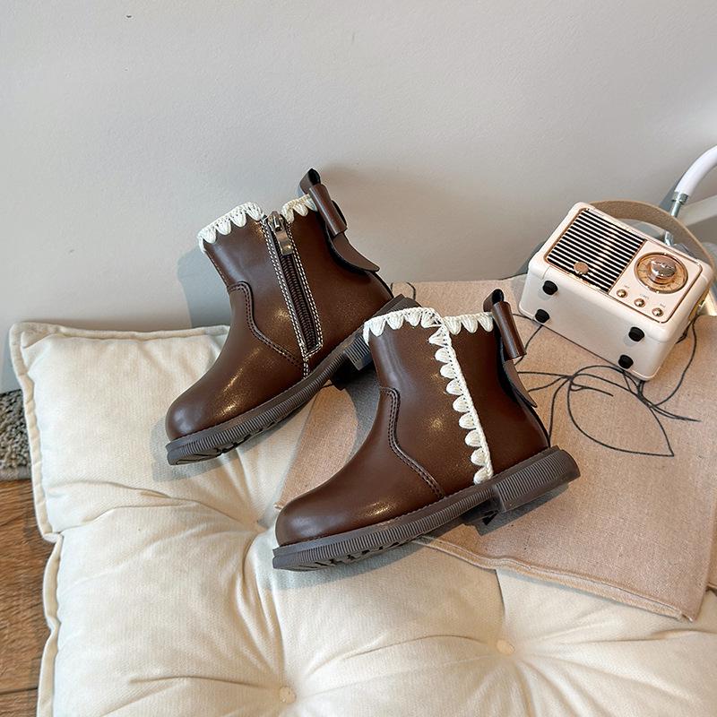 2025 Winter Girls  Korean Velvet Bow Princess Boots for Kids Size 23-25 темно-коричневого