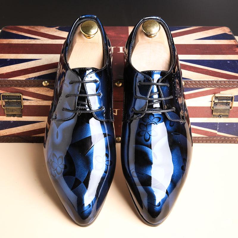 Męskie Modne Biznesowe Duże Skórzane Buty, Błyszczące Wykończenie, Szpiczasty Nosek, Rozmiar 50