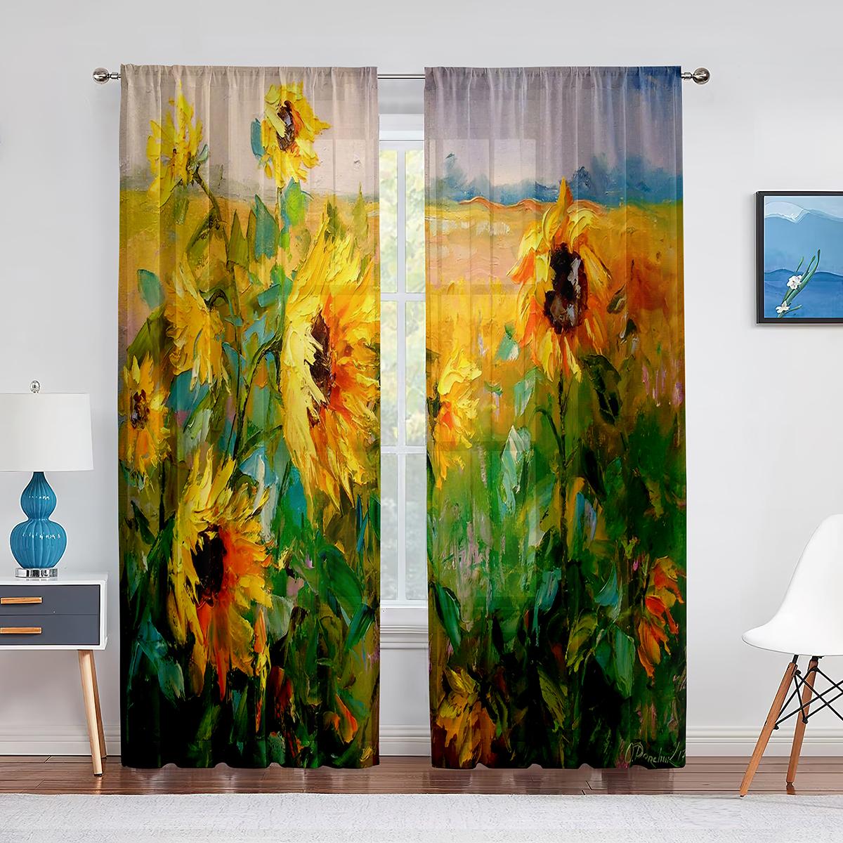 Подсолнух Прозрачная вуаль Занавеска с масляной живописью Художественная тема Печатный — фото 5