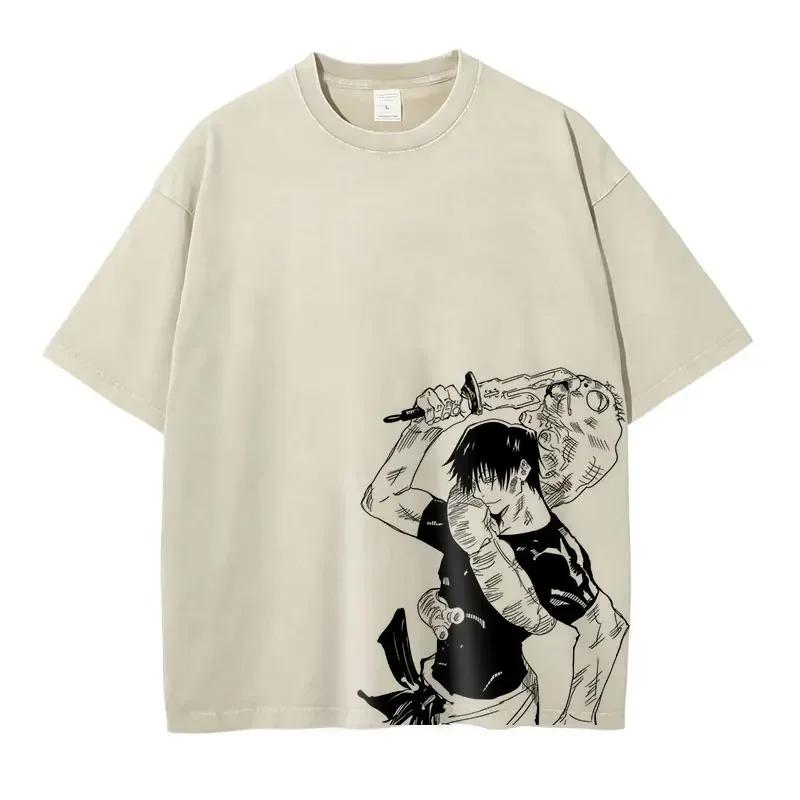 Japanese anime 100% Cotton T-shirt Anime J-Jujutsu K-Kaisen Vintage wash T-shirt Loose plus size short sleeve T-shirt