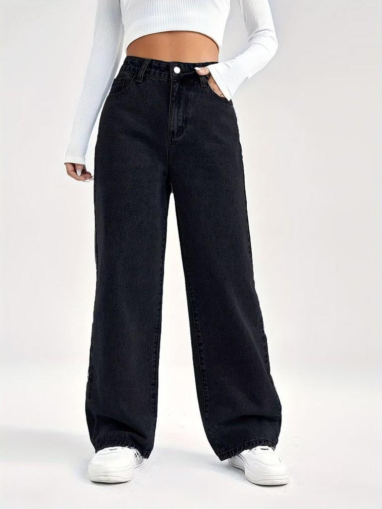 European and American Women's High Waist Slimming Straight Leg Jeans