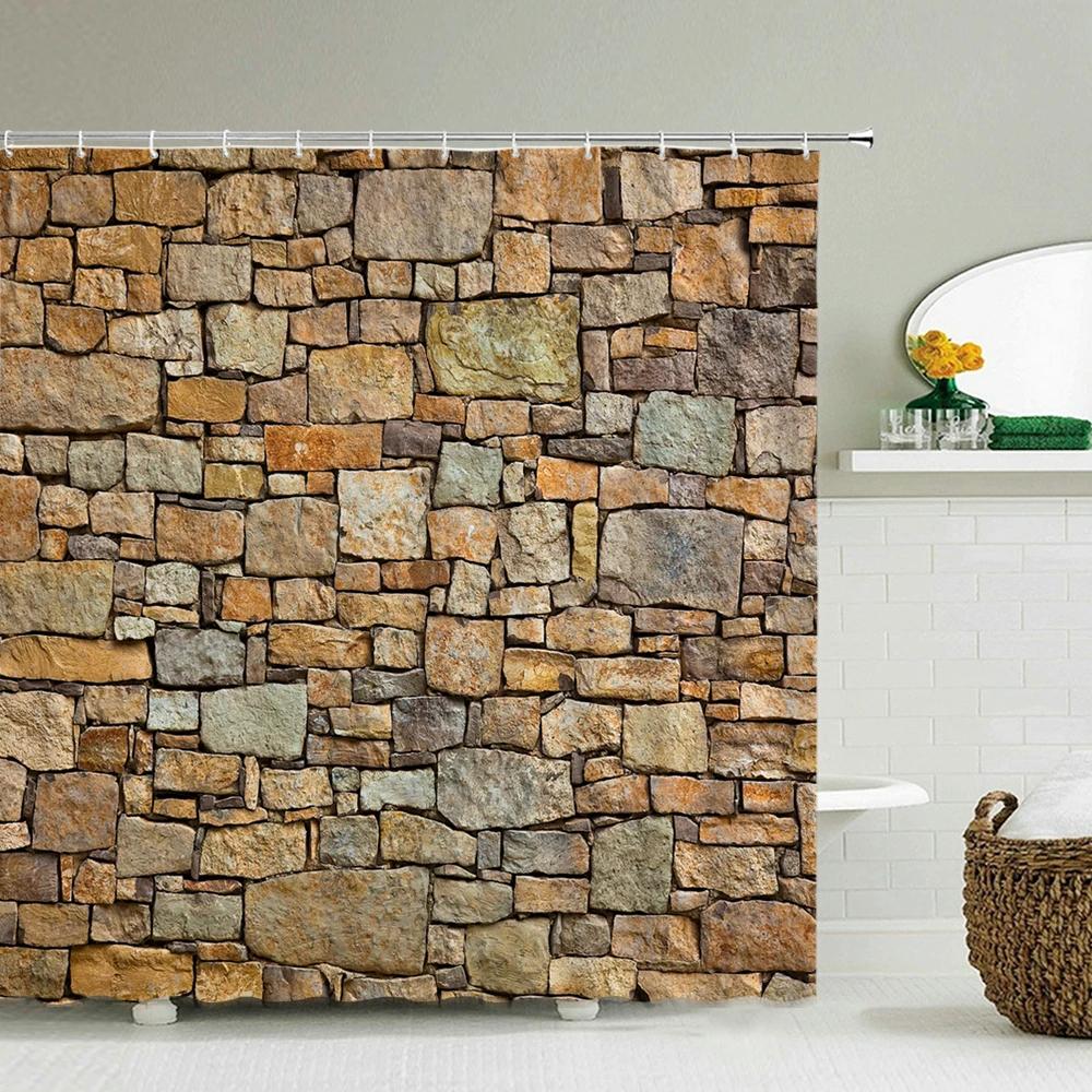 Wall Hanging Bath Screens Geometric Shower Curtain Bathroom Waterproof Retro Old Wood Grain Decor Multi-size Shower Curtains