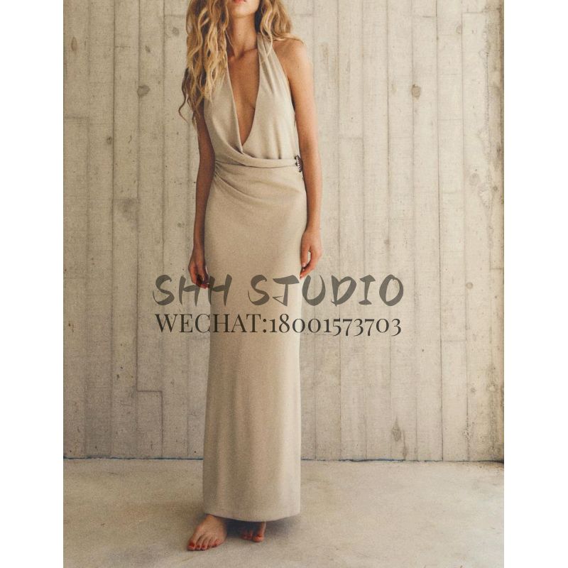Early Autumn New Arrival Evening Long Dress Female White Shell Decoration Long Hanging Collar Dress 8338247