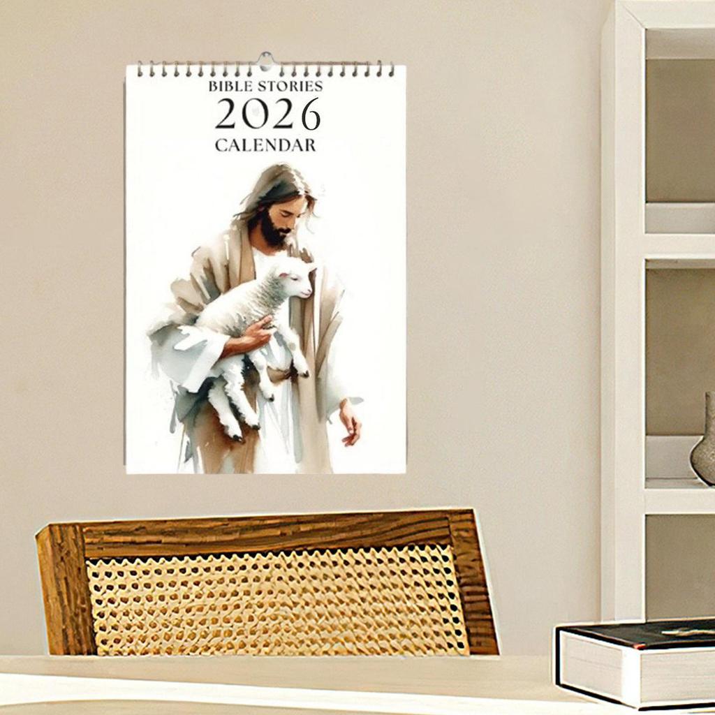 2026 Christian Bible Wall Calendar Christian Bible Story Illustration Monthly Calendar Religious Christian Planner Home Decor