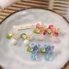 Silver Needle Glass Flower Leaf Stud Earrings Holiday Wind Fresh and Sweet Earrings Exquisite Versatile Premium Temperament Earrings